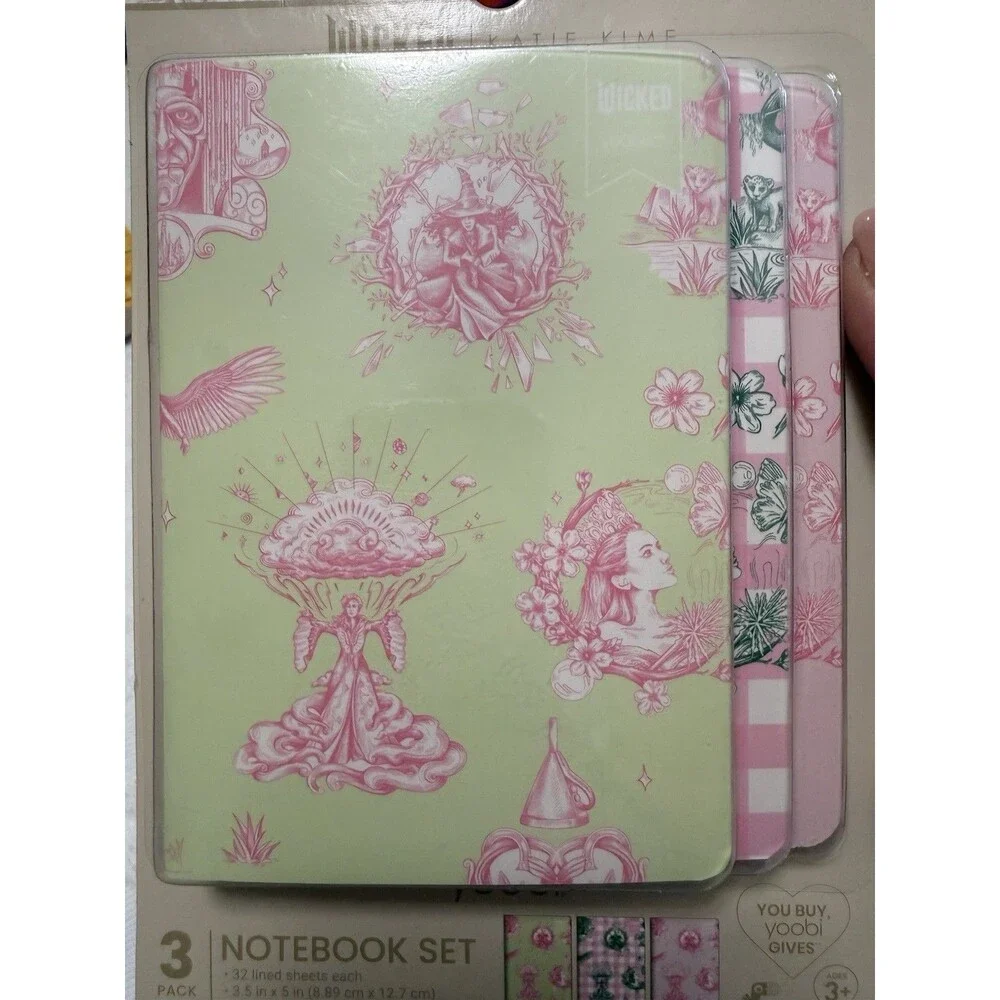 NWT Wicked Katie Kime Yoobi 3 Mini Notebook Set Glinda Pink Journal Gift School
